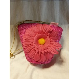 Kindertäschli klein pink mit Blume, Reissverschluss oben