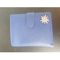 Lederportmonnaie blau mit kleinem Edelweiss- hochformat 10.5x13cm